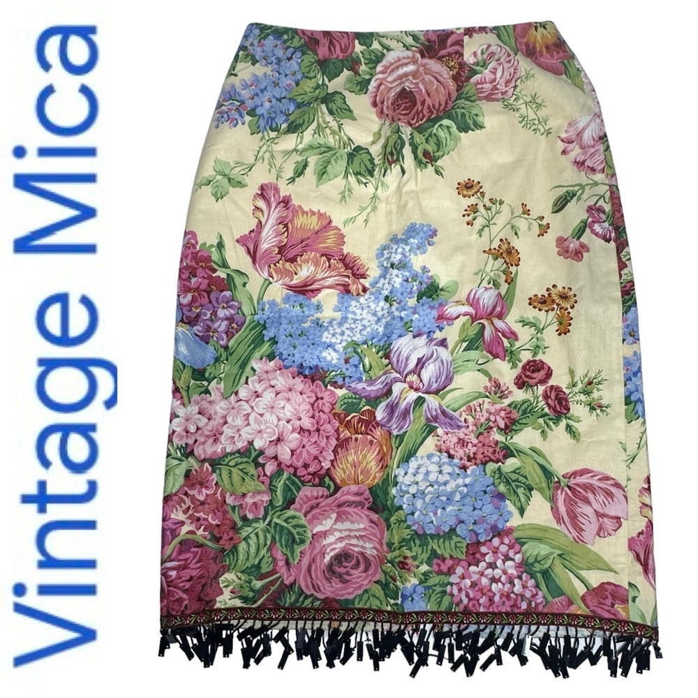 Vintage Mica Floral Tassel Beaded Skirt 8
